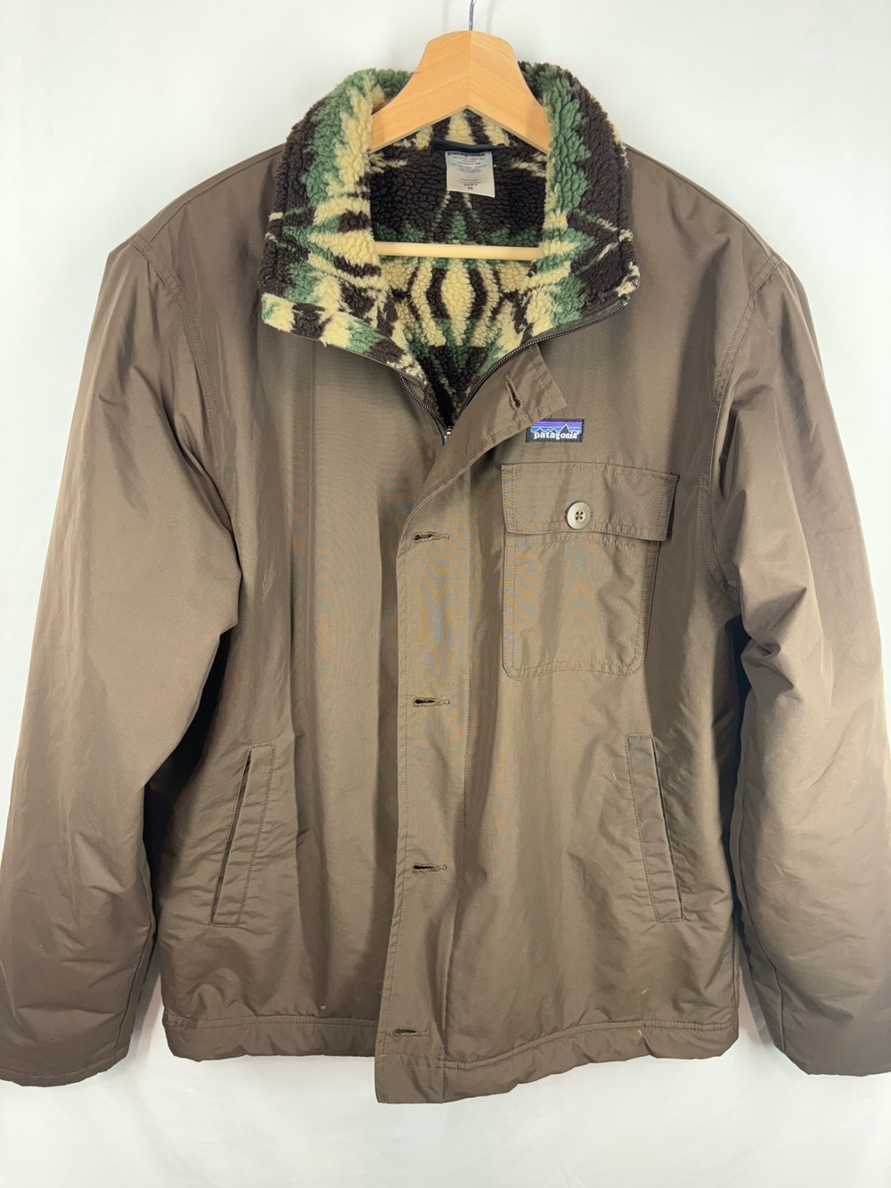 Patagonia Men’s M Brown Nylon Jacket Aztec Fleece Lined Outdoor Gorpcor